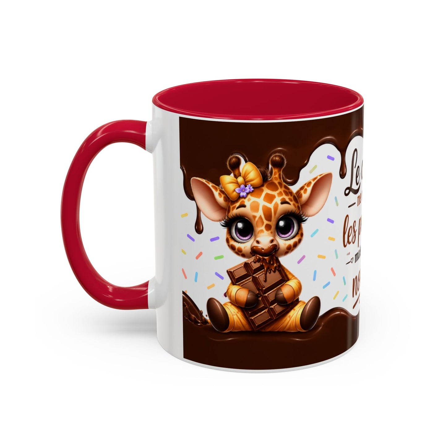 Tasse Le Chocolat Ne Résout Pas Les Problèmes Mais Une Pomme Non Plus – Mug Humour Chocolat Girafe – Cadeau Original Femme 325ml