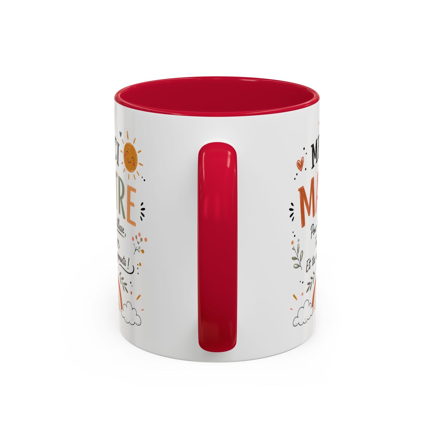 Tasse Merci Maître – Mug Remerciement École Primaire – Cadeau Fin d’Année Enseignant Homme 325ml Noir Bleu Rouge