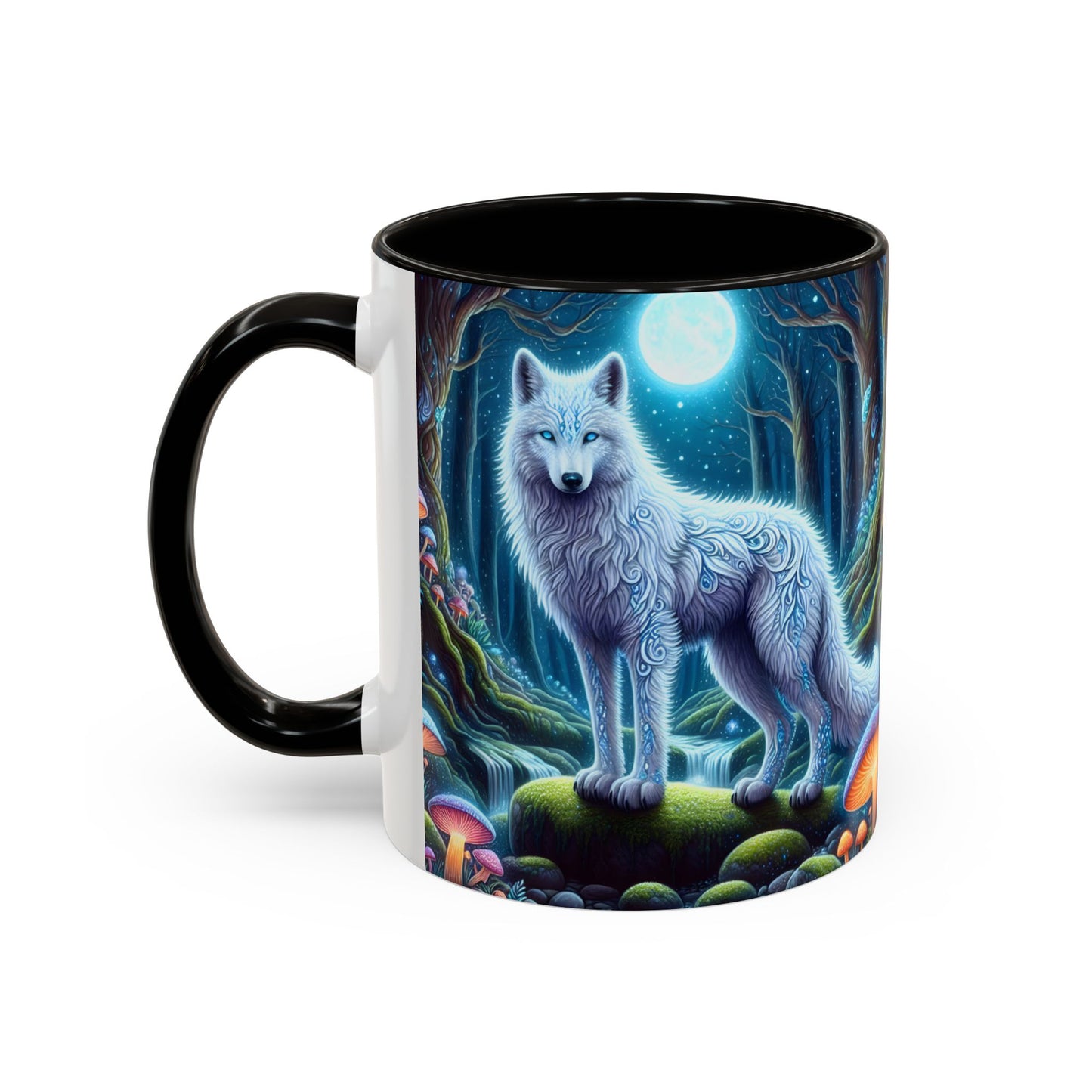 Tasse Loups Blancs Fantasy – Mug Forêt Mystique et Lune Magique – Illustration Féerique Animaux Spirituels 325ml