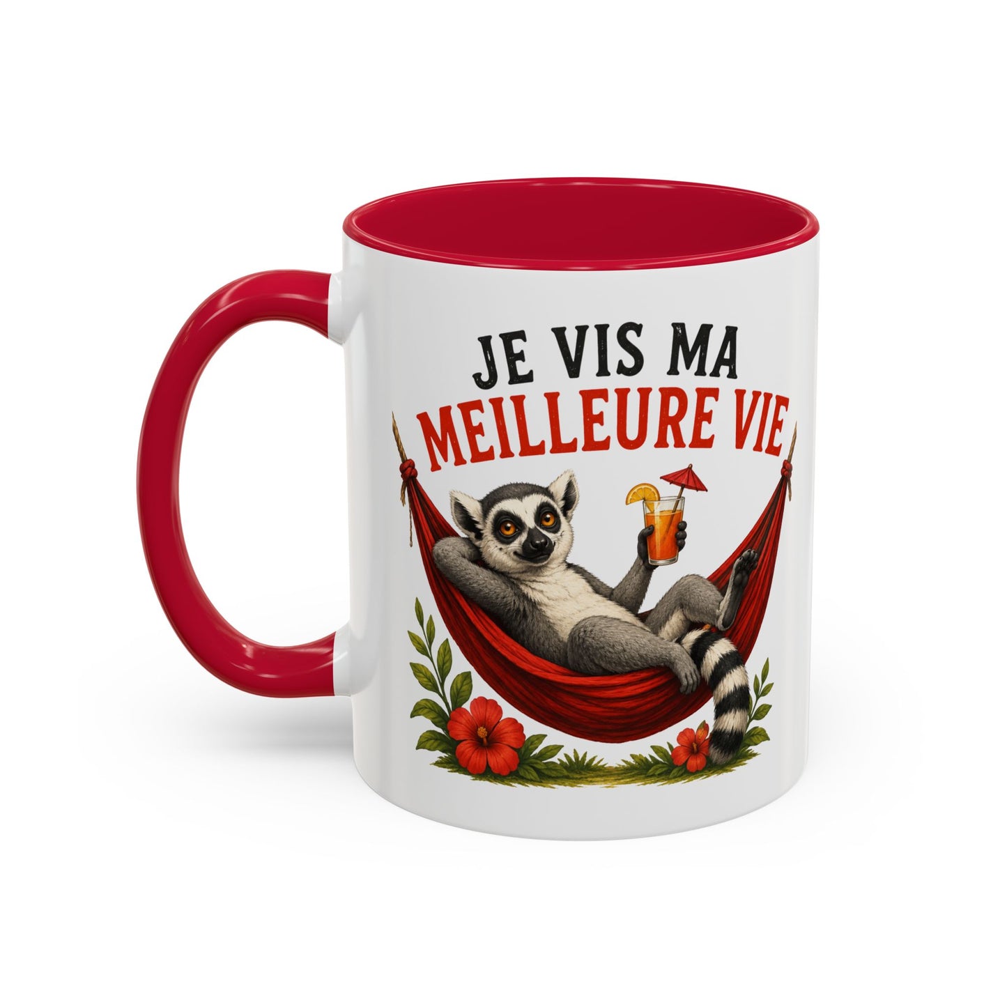 Tasse Lémurien Homme et Femme – Mug Animal Tropical Hamac Vacances Détente – Cadeau Original Amusant 325 ml