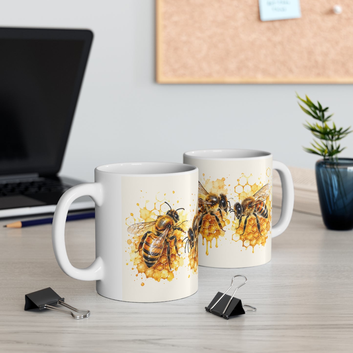 Tasse Abeilles et Miel – Mug Nature Ruche et Alvéoles – Cadeau Femme Homme Apiculteur 325ml