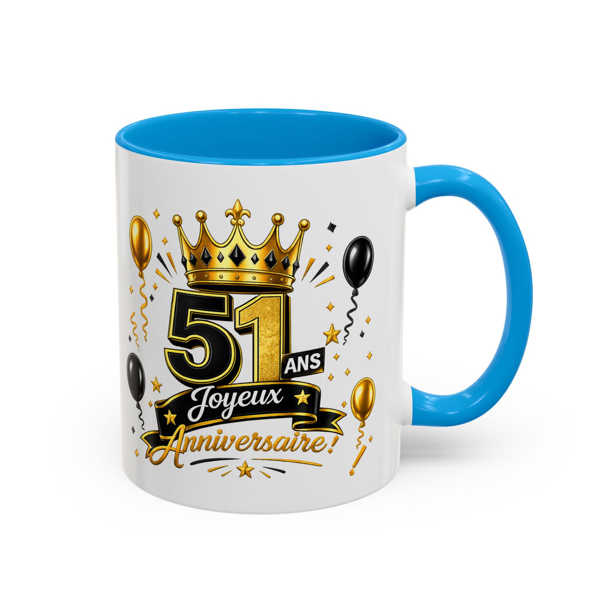 Mug Joyeux 51 Ans – Tasse Anniversaire 51 Ans – Cadeau Original pour Femme Homme – Idée Cadeau 51e Anniversaire Noir Bleu Rouge