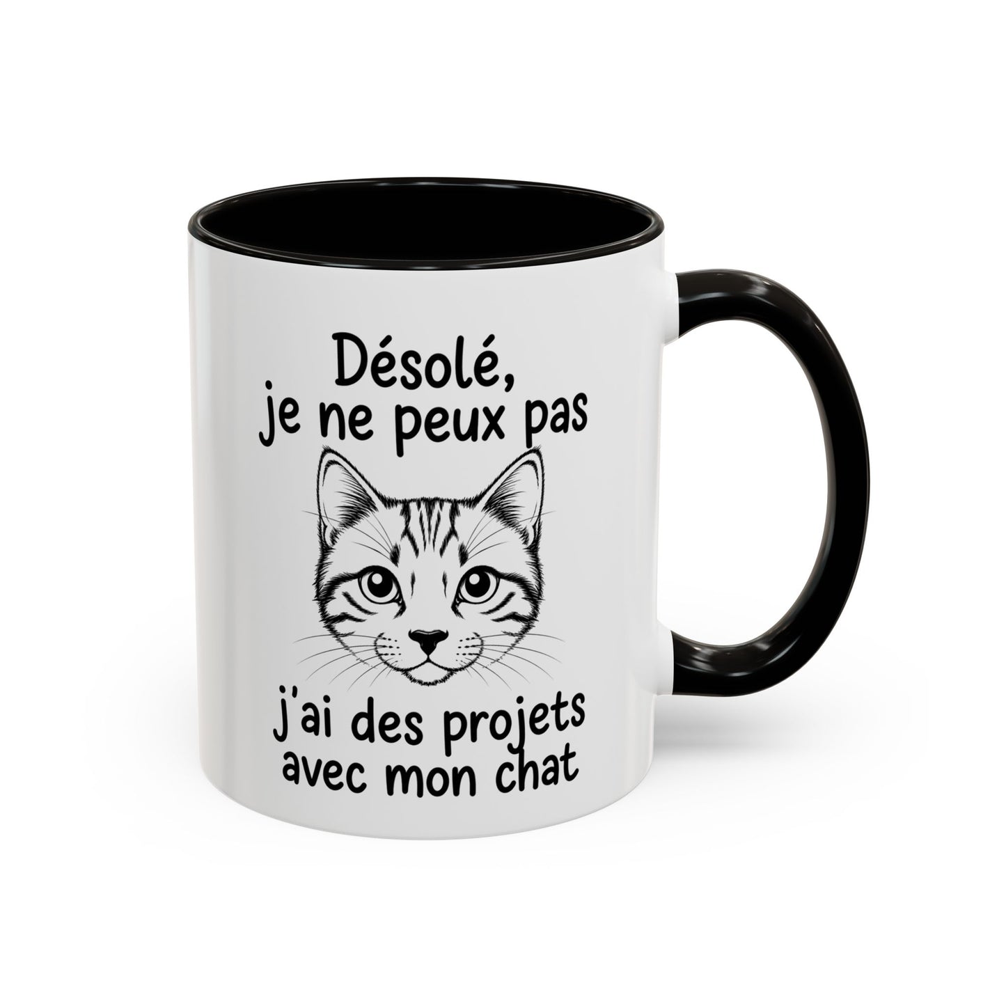 Tasse Chat Homme et Femme – Désolé je ne peux pas j'ai des Projets avec mon Chat – Mug Humour  – Cadeau Original pour Amoureux des Chats – 325 ml