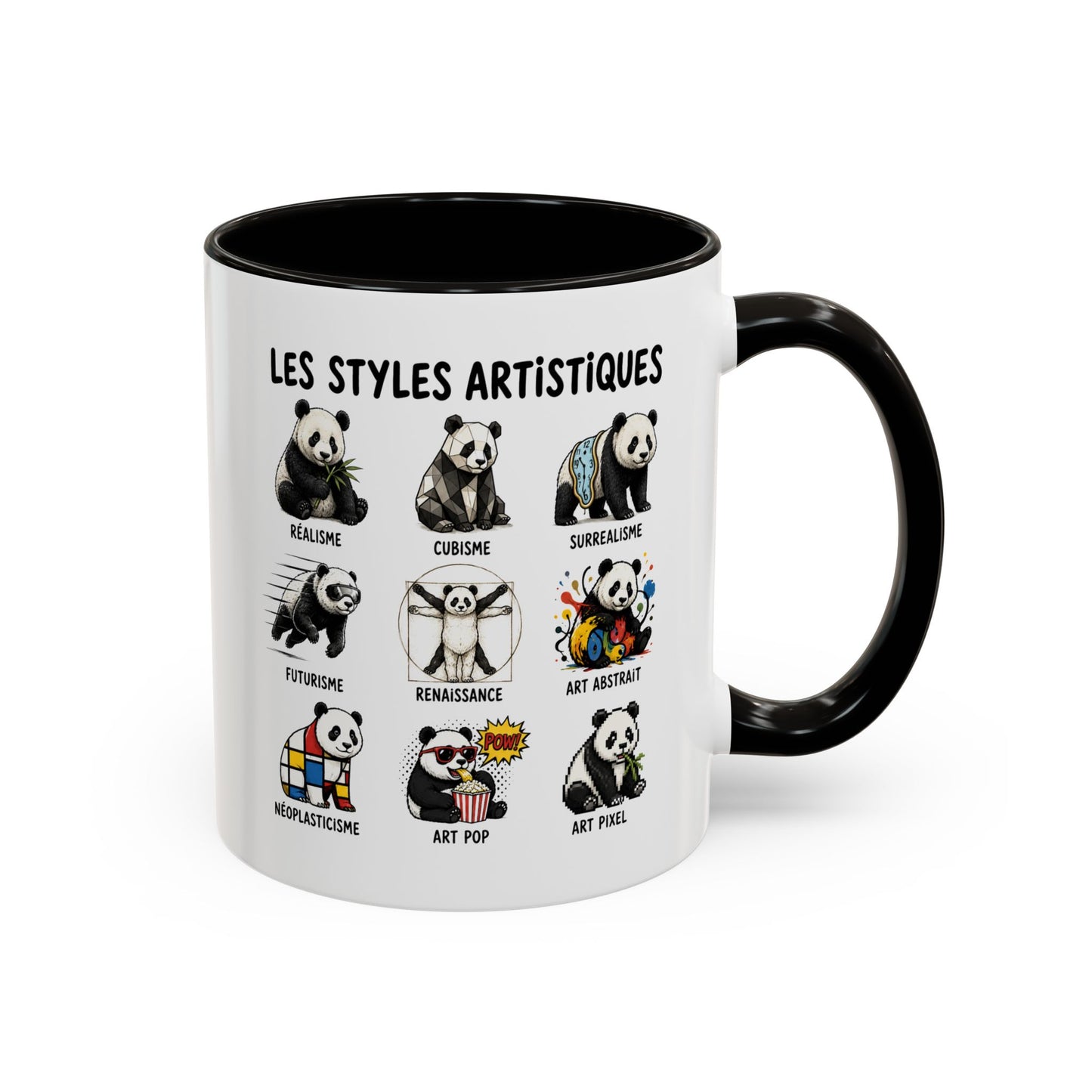 Mug Panda Styles Artistiques – Tasse Art Peinture Créative – Réalisme Cubisme Surréalisme Abstrait Pop Art Pixel – Cadeau Homme et Femme Noir Bleu Rouge