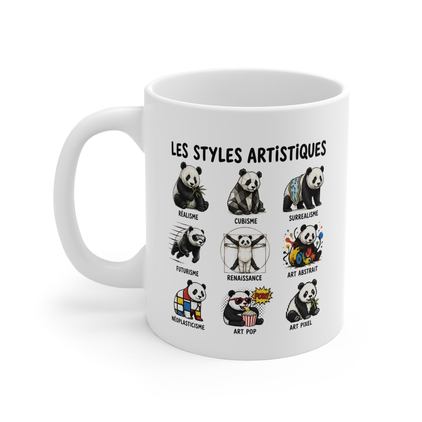 Mug Panda Styles Artistiques – Tasse Art Peinture Créative – Réalisme Cubisme Surréalisme Abstrait Pop Art Pixel – Cadeau Homme et Femme