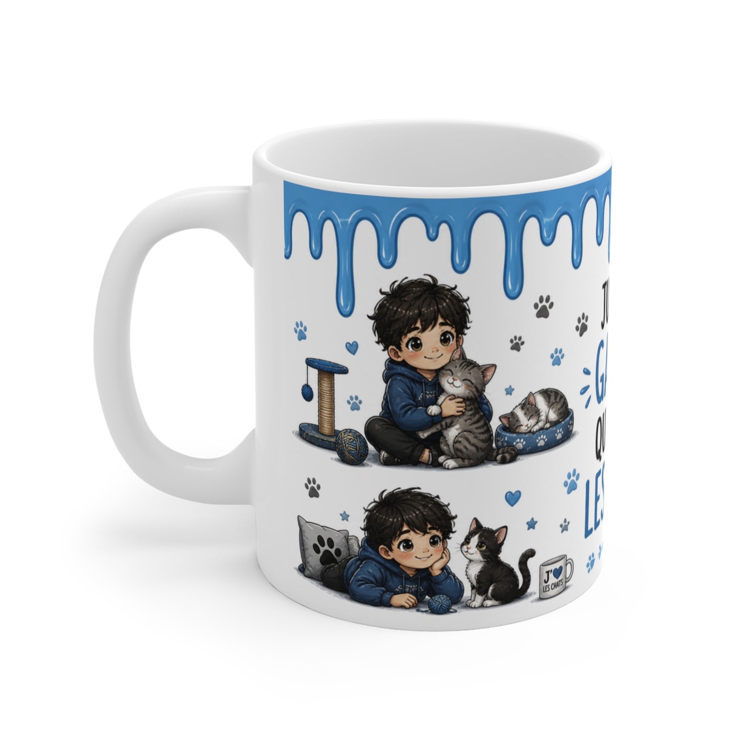 Tasse Juste Un Garçon Qui Adore Les Chats – Mug Chat Kawaii Garçon Passion Félin Cadeau Enfant Amateur de Chats Chaton 325ml