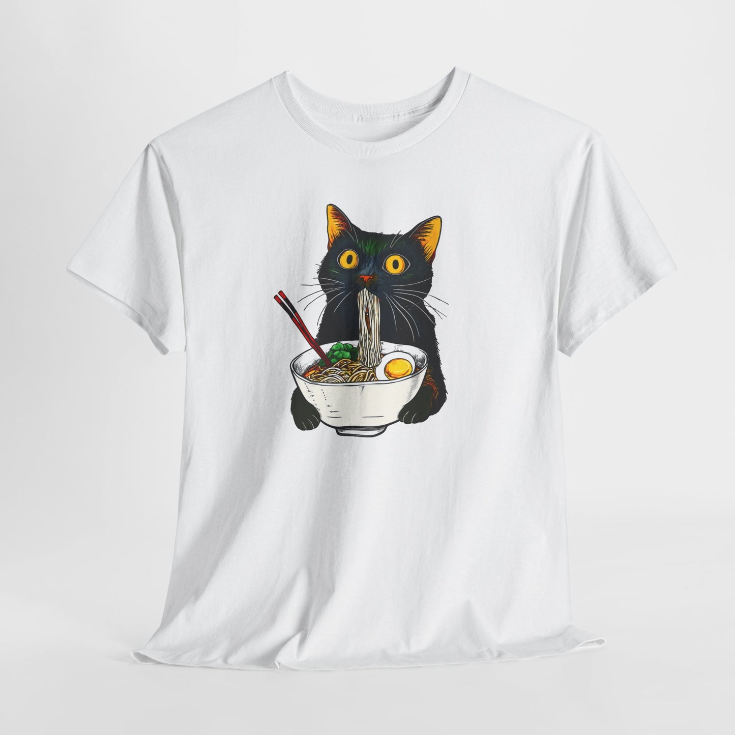 Tee Shirt Homme et Femme Chat Ramen Nouilles Japonaises Humour Félin Gourmand Idée Cadeau