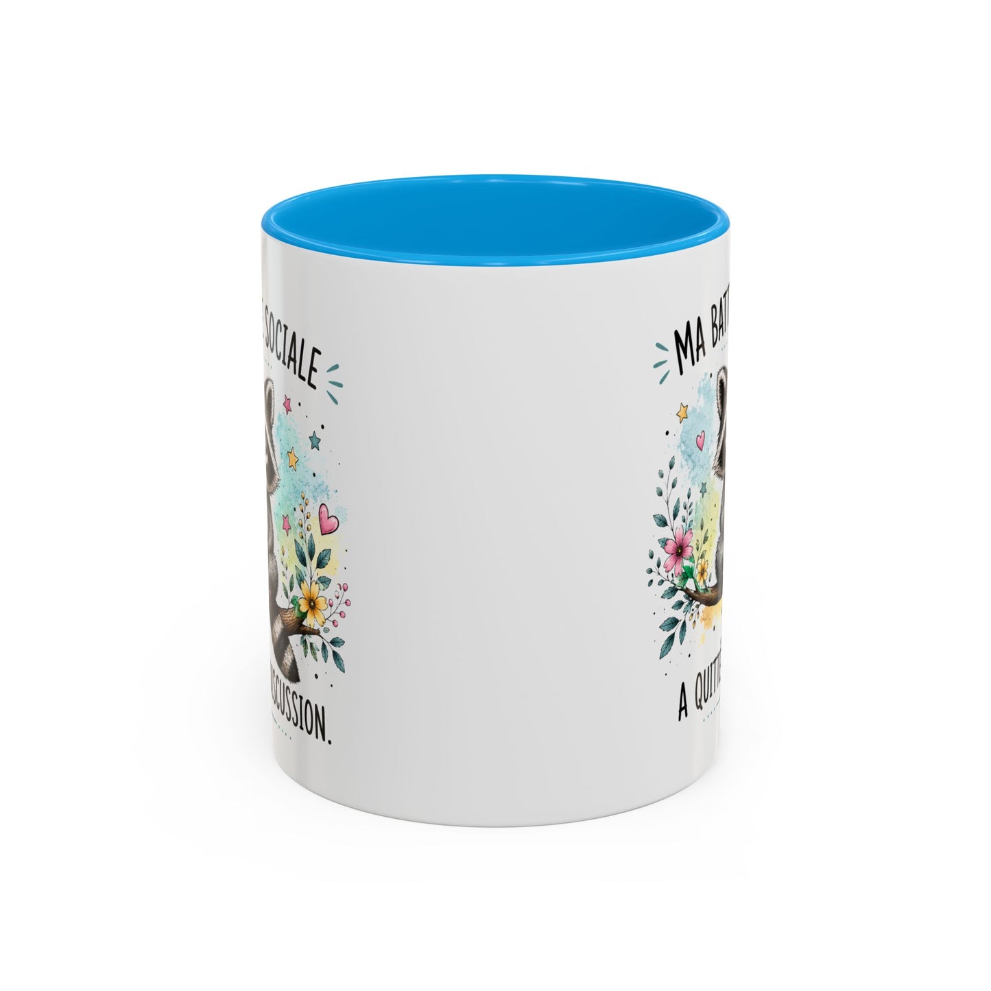 Tasse Raton Laveur Drôle Homme Femme – Mug Ma batterie sociale a quitté la discussion – Cadeau Humour Introverti 325 ml