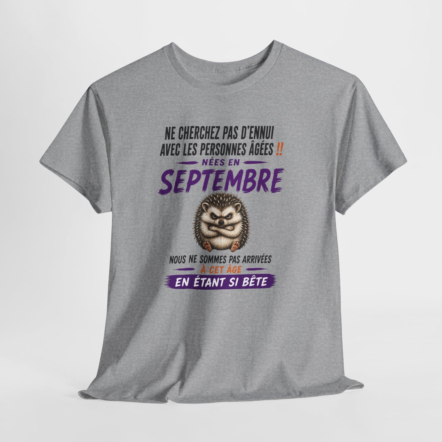Tee-Shirt Né en Septembre Humour Senior – Cadeau Retraité Homme Femme – Hérisson Drôle Anniversaire Personne Âgée