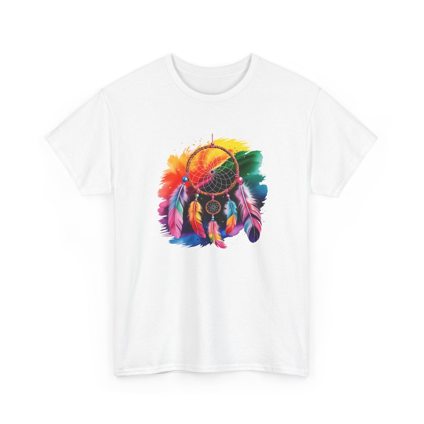 T-Shirt Attrape Rêves Bohème Coloré – Tee Shirt Dreamcatcher Spirituel avec Plumes – Cadeau Style Ethnique Noir Blanc Gris
