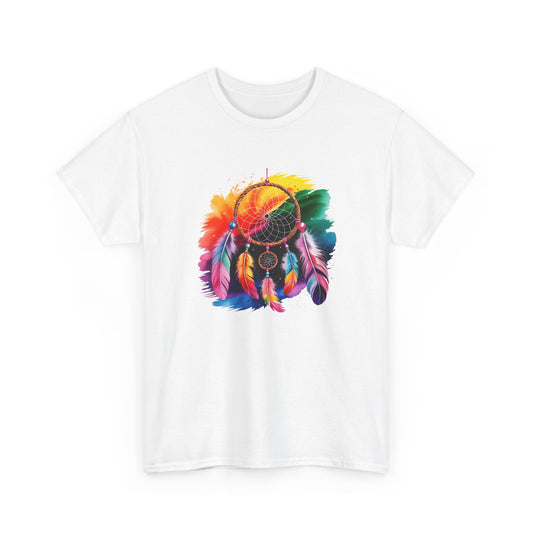 T-Shirt Attrape Rêves Bohème Coloré – Tee Shirt Dreamcatcher Spirituel avec Plumes – Cadeau Style Ethnique Noir Blanc Gris