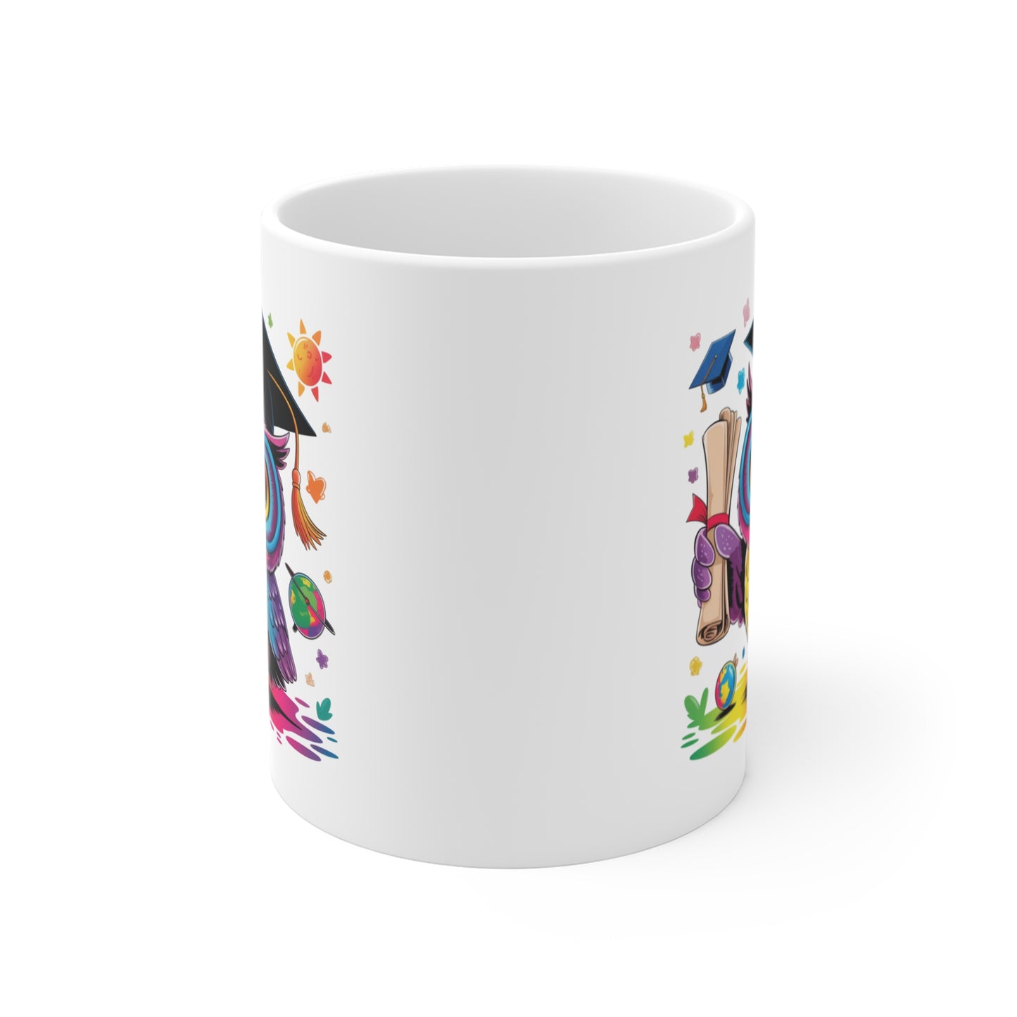 Mug Hibou Diplômé Kawaii – Tasse Chouette Étudiante Colorée – Design Owl avec Lunettes et Diplôme – Cadeau Original Étudiant, Professeur et Enfant – Mug Céramique 325ml