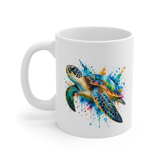 Mug Tortue Marine Colorée – Tasse Illustration Aquarelle Océan – Cadeau Original Amoureux des Tortues et de la Mer