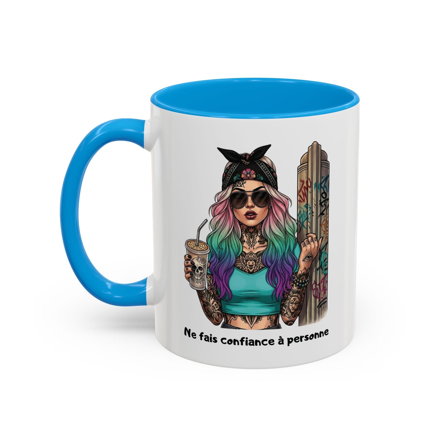 Tasse Femme Tattoo Street Art 325ml – Mug Céramique Design Urbain Coloré Cheveux Multicolores