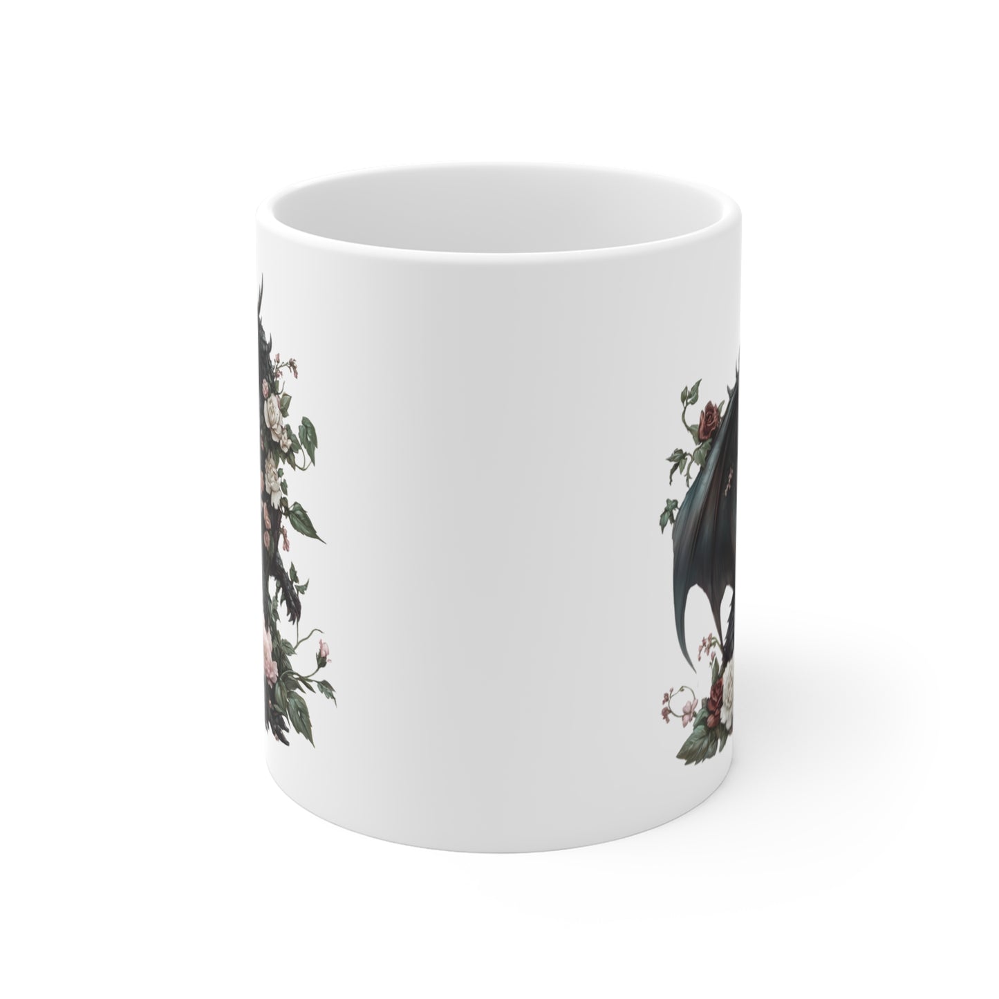 Mug Dragon Noir et Roses – Tasse Fantasy Gothique Élégante – Cadeau Magique Céramique 325ml