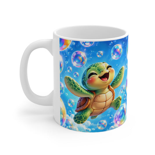 Mug Tortues Marines Joyeuses – Tasse Océan Colorée avec Bulles – Cadeau Original Amoureux de la Mer et des Animaux