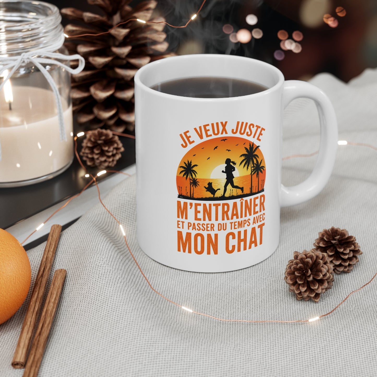 Mug Running Femme avec Chat – Tasse Course à Pied Jogging Sport – Cadeau Coureuse Amoureuse des Chats