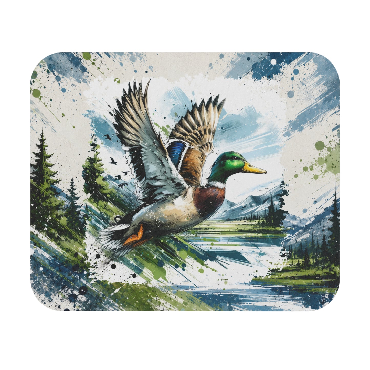 Tapis de Souris 22x18cm Canard Colvert Nature Sauvage Chasse Étang Oiseau Aquatique Illustration Bureau Gaming Décoration