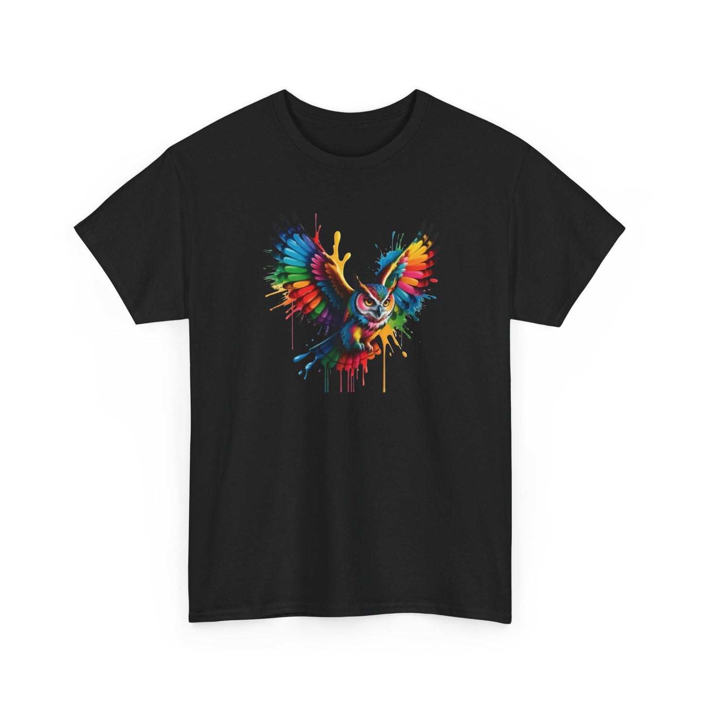 T-Shirt Hibou Coloré – Tee Shirt Chouette Art Dripping Multicolore – Cadeau Animal Streetwear Noir Blanc Gris