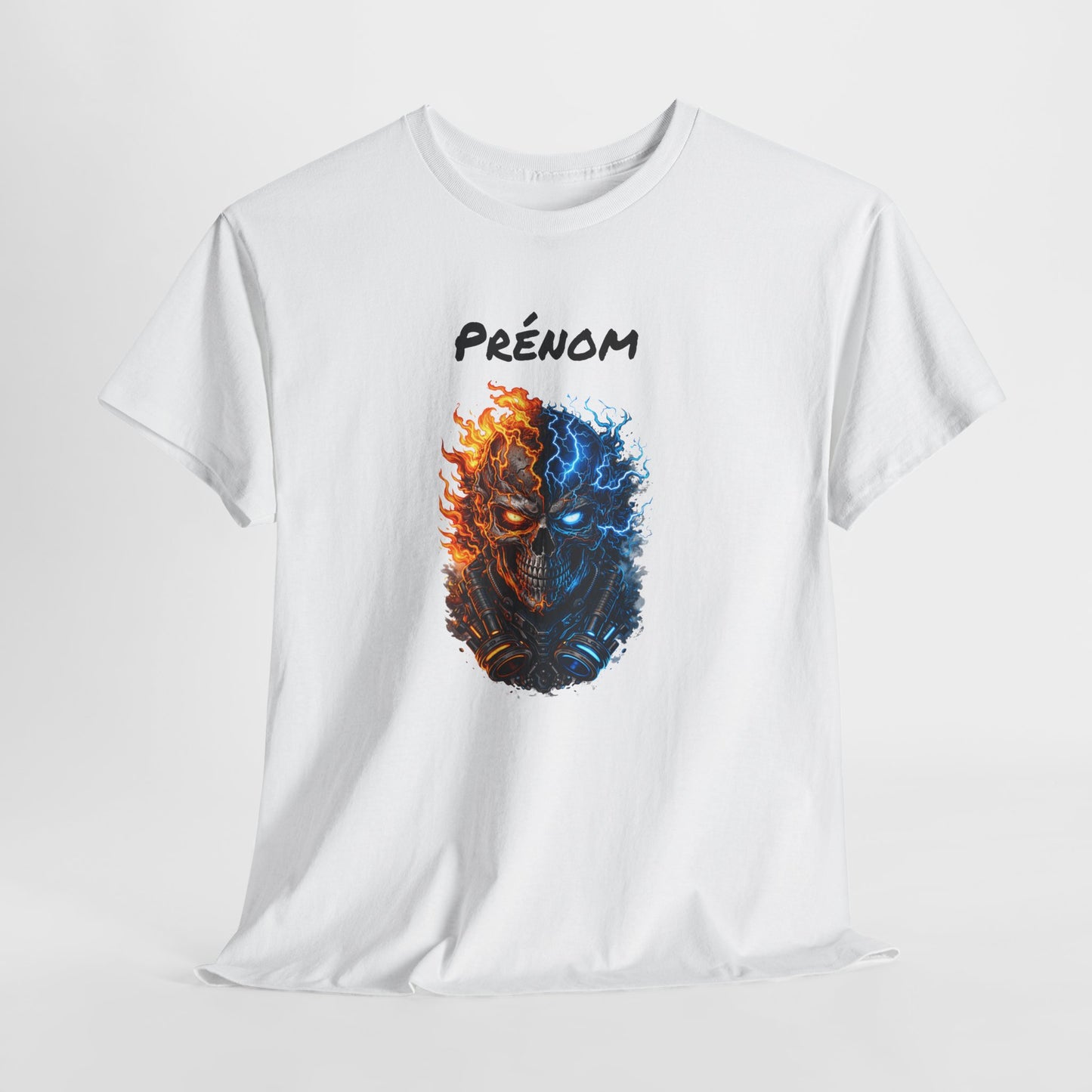 T-Shirt Skull Feu et Glace Personnalisé Personnalisable – Tête de Mort Gamer avec Prénom – Style Dark
