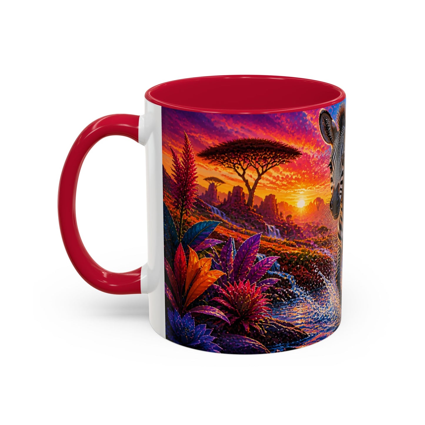 Tasse Zèbre Safari et Fleurs Exotiques – Mug Animal Sauvage Afrique – Design Artistique Coloré – Céramique 325ml