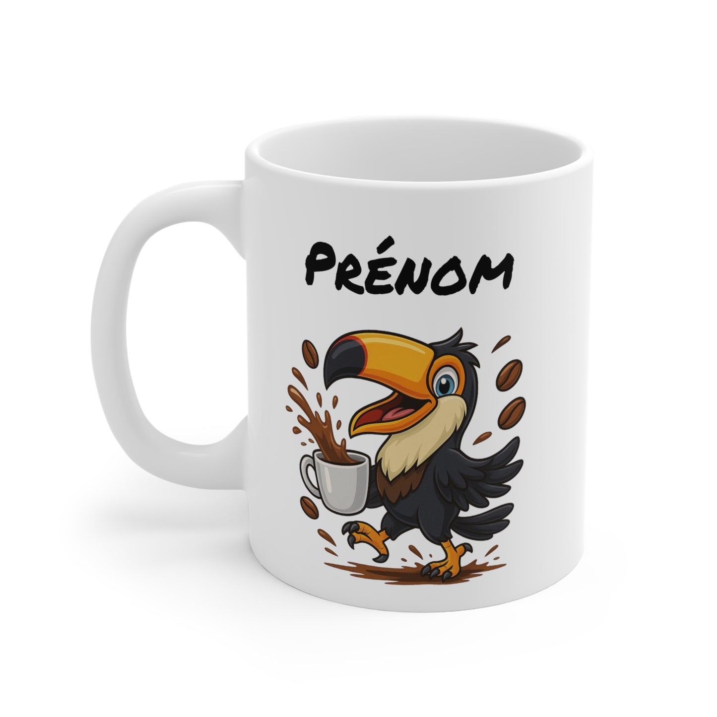 Tasse Personnalisable Toucan Café – Mug Prénom Oiseau Tropical Cartoon Céramique 325ml – Cadeau