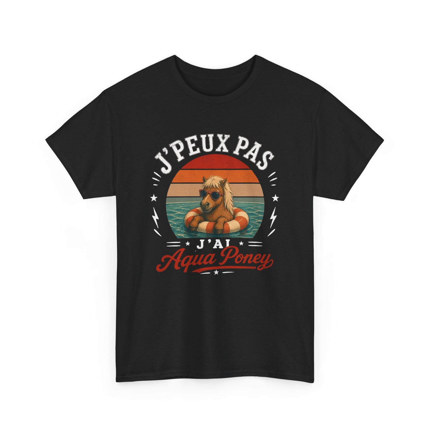 T-Shirt J’Peux Pas J’Ai Aqua Poney – Tee Shirt Humour Poney Vintage – Cadeau Équitation Piscine Vacances Été Homme Femme
