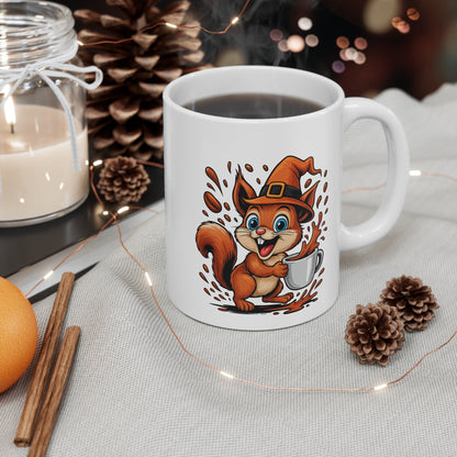 Tasse Écureuil Sorcière Halloween – Mug Céramique Café 325ml – Cadeau Fantaisie Original