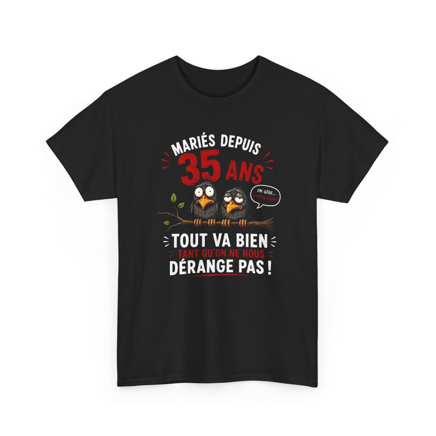 Tee-Shirt Homme Femme Mariés Depuis 35 Ans – Cadeau Anniversaire de Mariage Noces de Rubis – Humour Couple Original