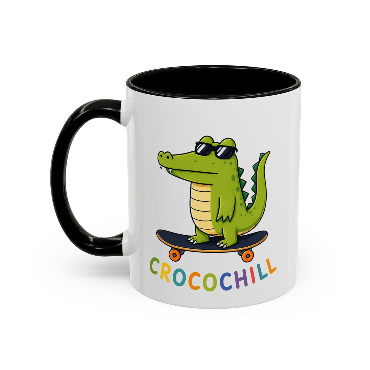 Mug Crocochill – Crocodile sur Skateboard – Tasse Humour Crocodile – Cadeau Original Homme Femme Noir Bleu Rouge