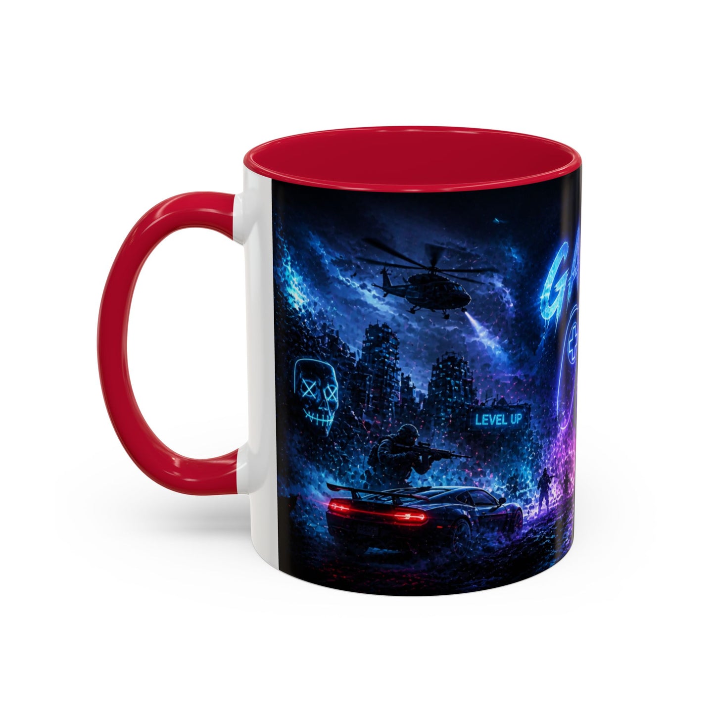 Tasse Gamer Néon Futuriste – Mug Jeux Vidéo Manette et Univers Gaming – Design Arcade Coloré – Céramique 325ml