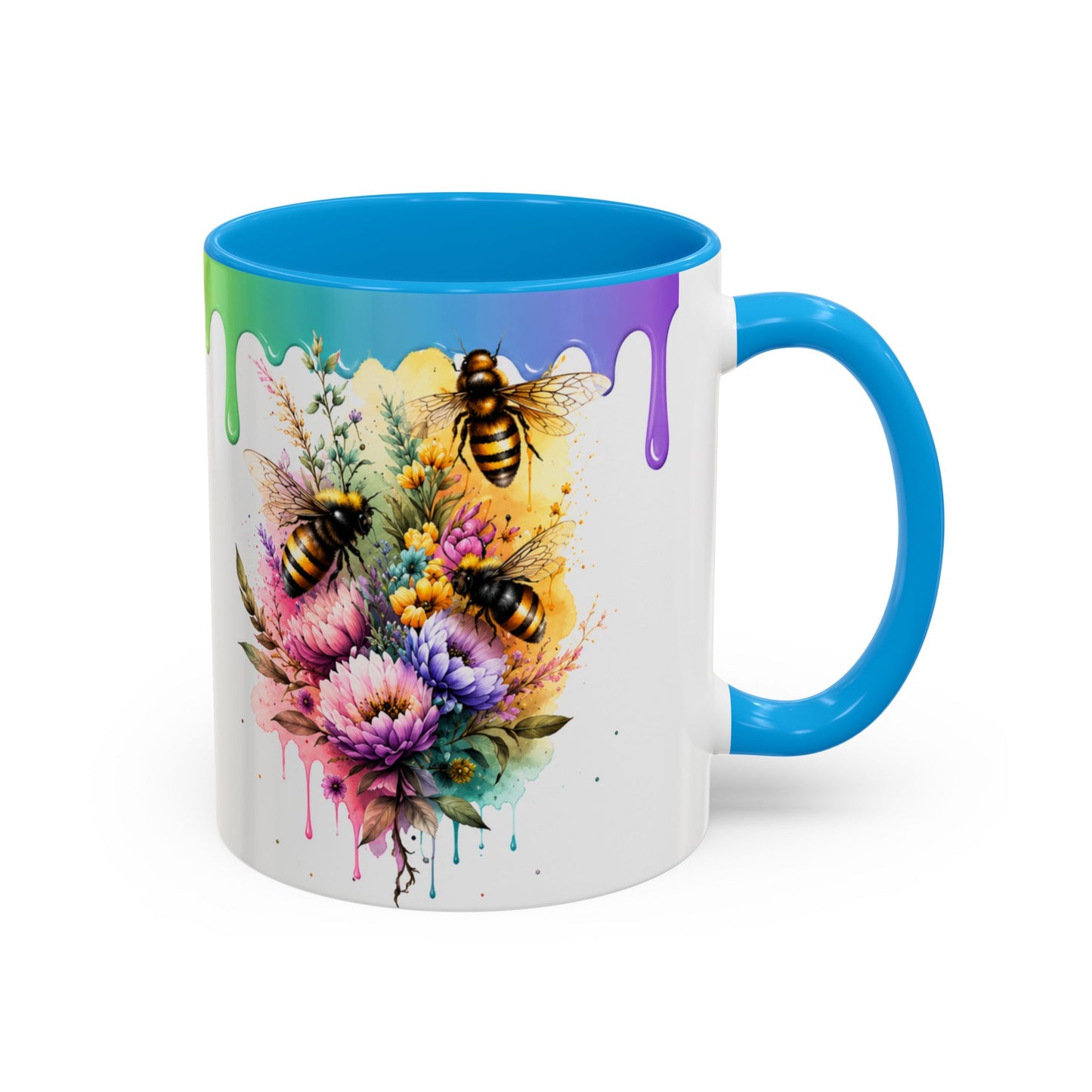 Tasse Abeilles Colorées – Mug Fleurs Aquarelle et Arc-en-Ciel – Cadeau Nature Femme Homme 325ml