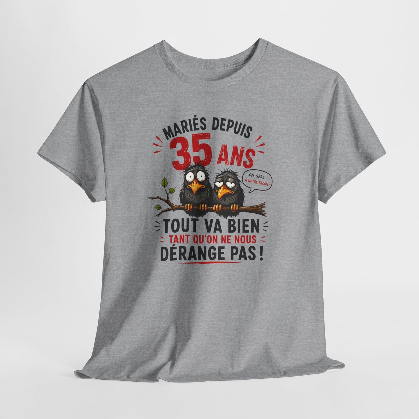Tee-Shirt Homme Femme Mariés Depuis 35 Ans – Cadeau Anniversaire de Mariage Noces de Rubis – Humour Couple Original