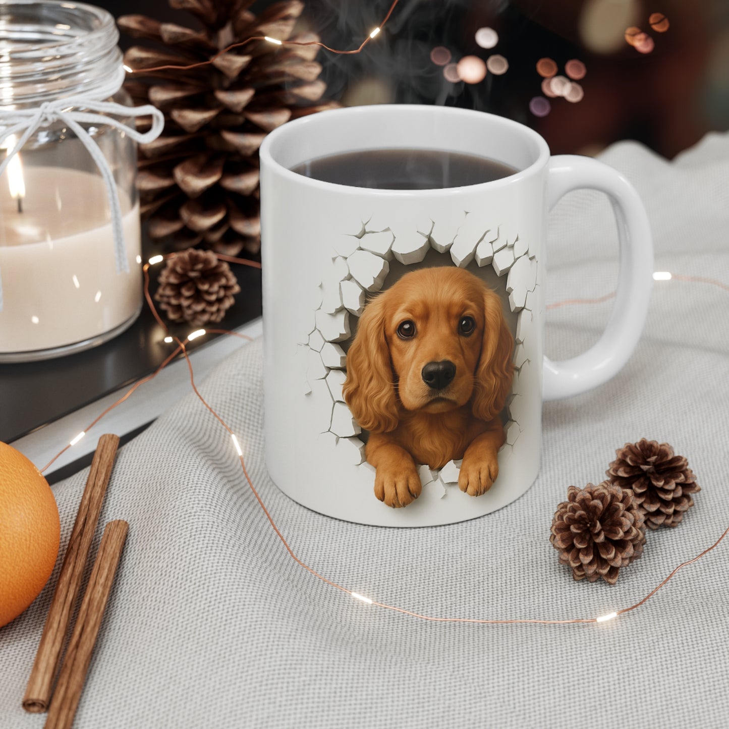 Mug Cocker Anglais Roux Effet Mur Cassé – Tasse Chien 3D Trompe-l’œil – Cadeau Original Amoureux du Cocker