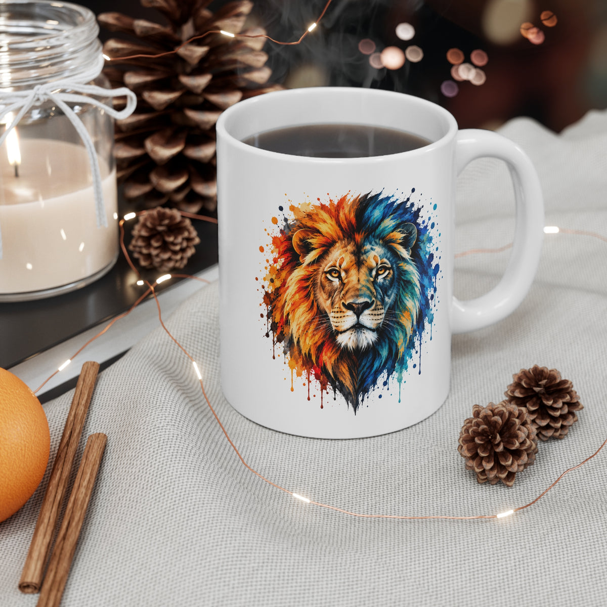 Mug Lion Coloré – Tasse Lion Majestueux Style Aquarelle – Cadeau Original Amoureux des Lions et Animaux Sauvages