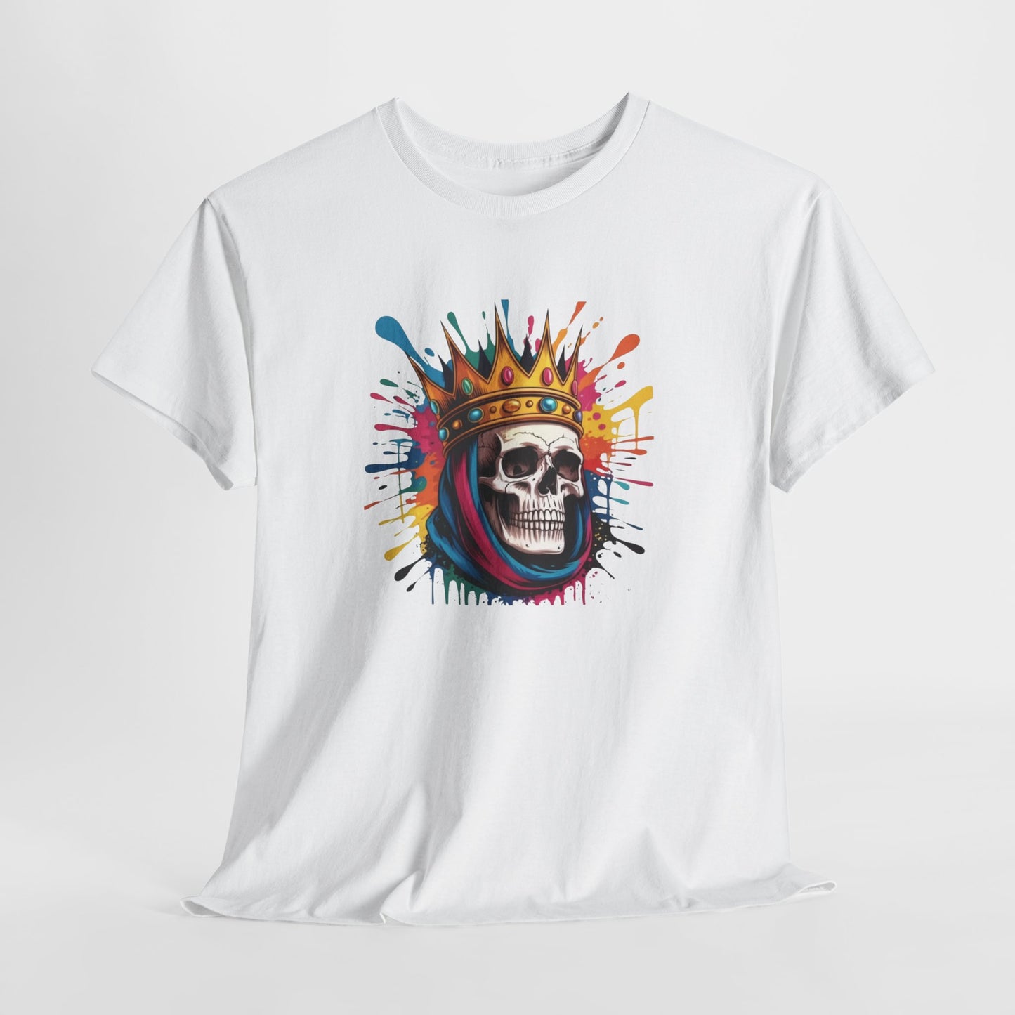 T-Shirt Crâne Couronne Adulte – Skull King Street Art – Tee Shirt Graphique Urbain Noir Blanc Gris Cadeau Original