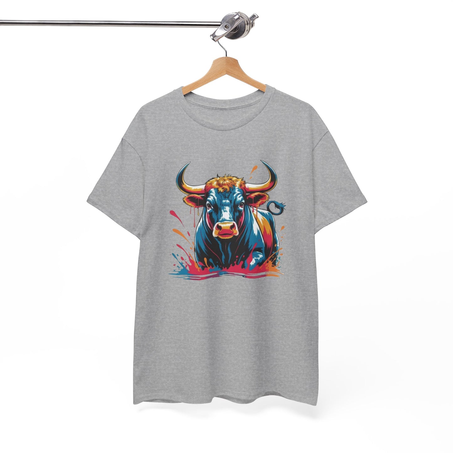 T-Shirt Taureau Adulte – Bull Color Splash Street Art – Tee Shirt Animal Puissant Noir Blanc Gris Cadeau Original