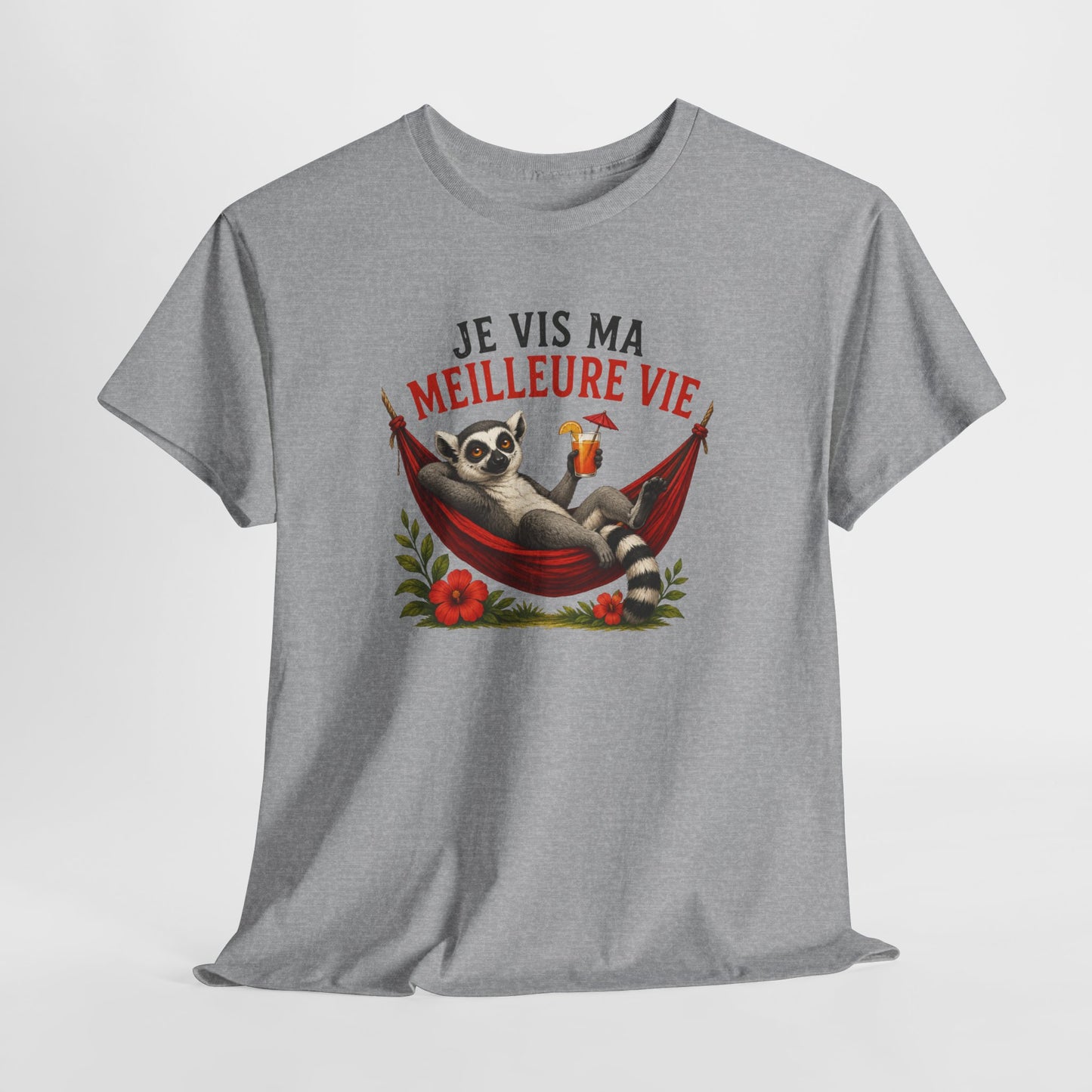 Tee-Shirt Humour Homme et Femme – Lémurien Détente Hamac Vacances – Cadeau Original Drôle Amoureux des Animaux