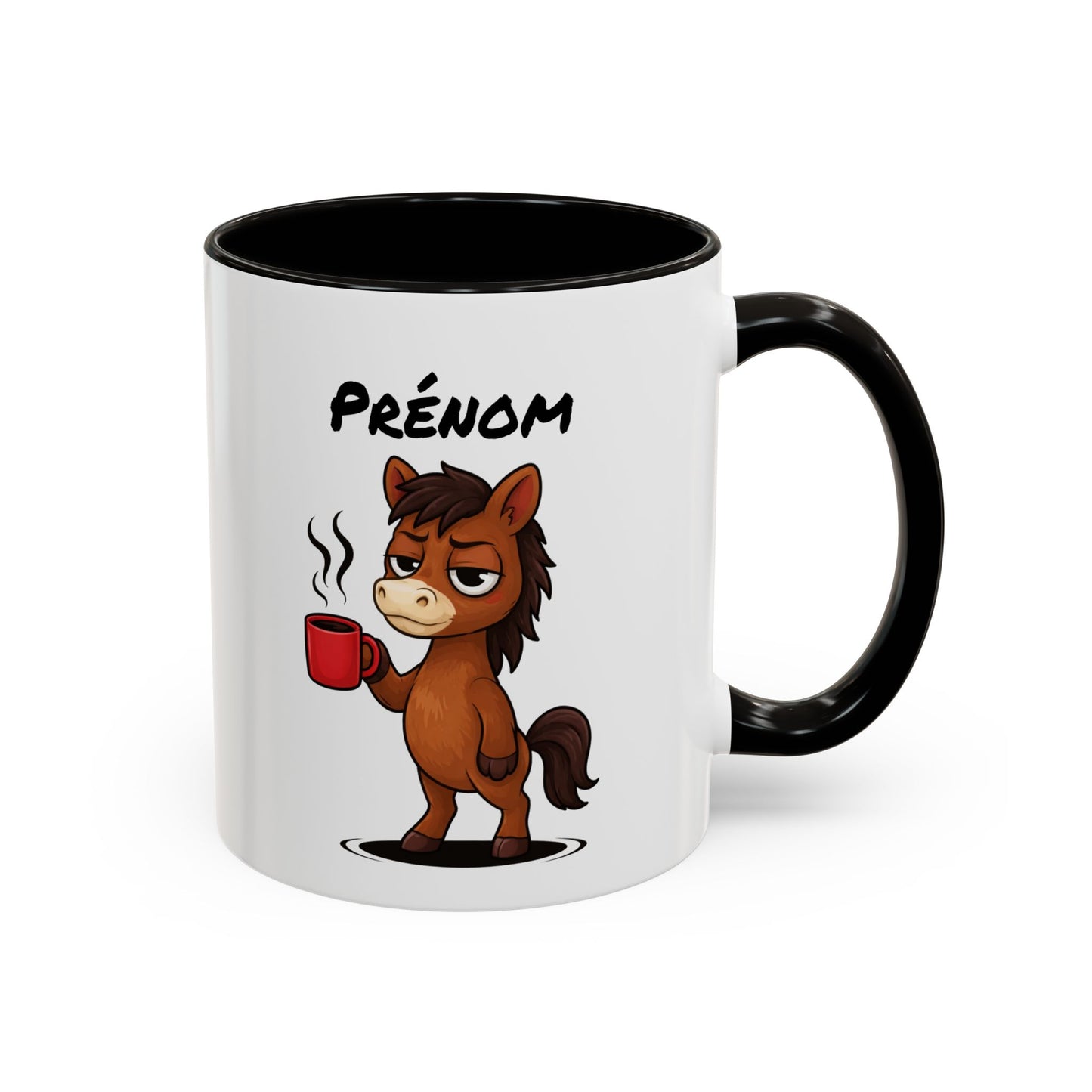 Mug Cheval Fatigué Personnalisable 325ml – Tasse Café Humoristique Prénom Cadeau Original Noir Bleu Rouge
