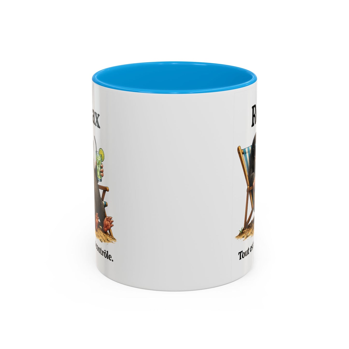 Mug Humoristique Taupe Relax – Tasse Café Détente Vacances – Cadeau Original Homme et Femme, Ami Collègue Noir Bleu Rouge