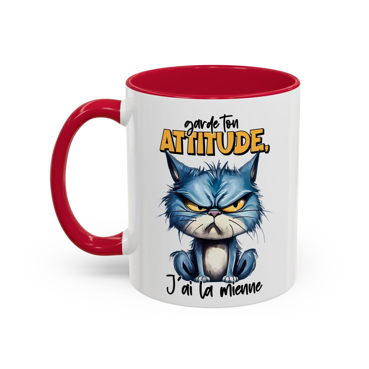 Tasse Garde Ton Attitude J’Ai La Mienne – Mug Chat Grincheux Humour Drôle 325ml