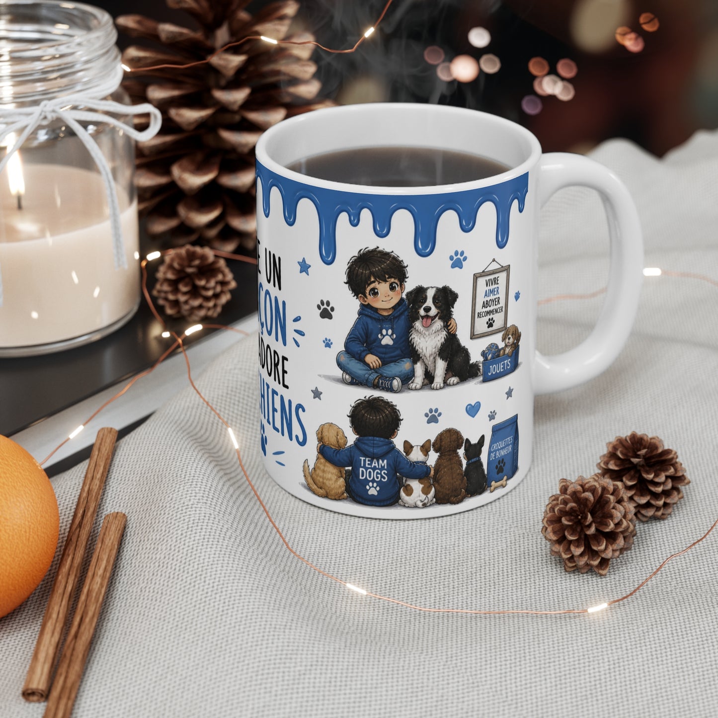 Tasse Juste Un Garçon Qui Adore Les Chiens – Mug Chien Kawaii Garçon Passion Chiot Animal Compagnie Cadeau Enfant Amoureux des Chiens 325ml