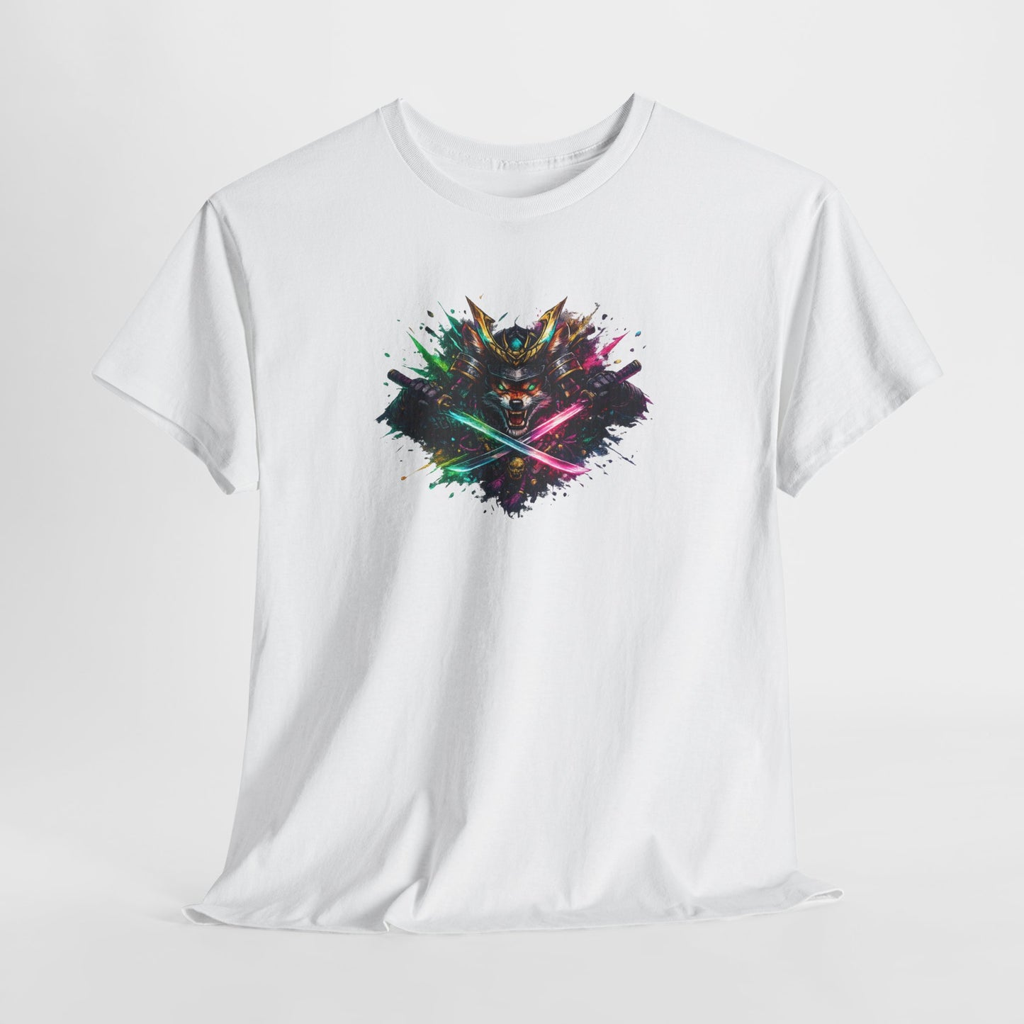 T-Shirt Samouraï Renard Katana – Tee Shirt Japonais Streetwear Néon – Cadeau Manga Anime Gamer