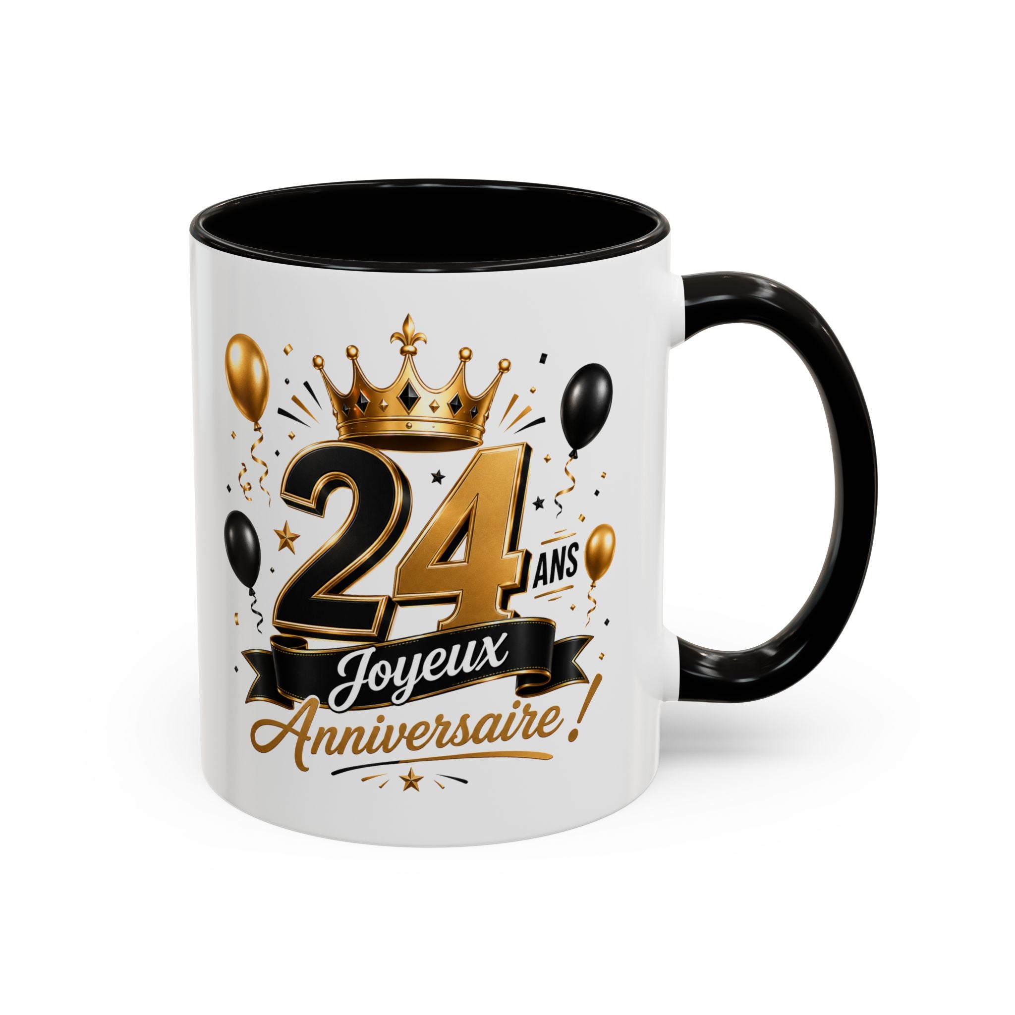 Mug Joyeux 24 Ans – Tasse Anniversaire 24 Ans – Cadeau Original pour Femme Homme – Idée Cadeau 24e Anniversaire Noir Bleu Rouge