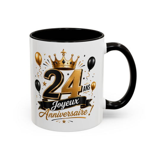 Mug Joyeux 24 Ans – Tasse Anniversaire 24 Ans – Cadeau Original pour Femme Homme – Idée Cadeau 24e Anniversaire Noir Bleu Rouge