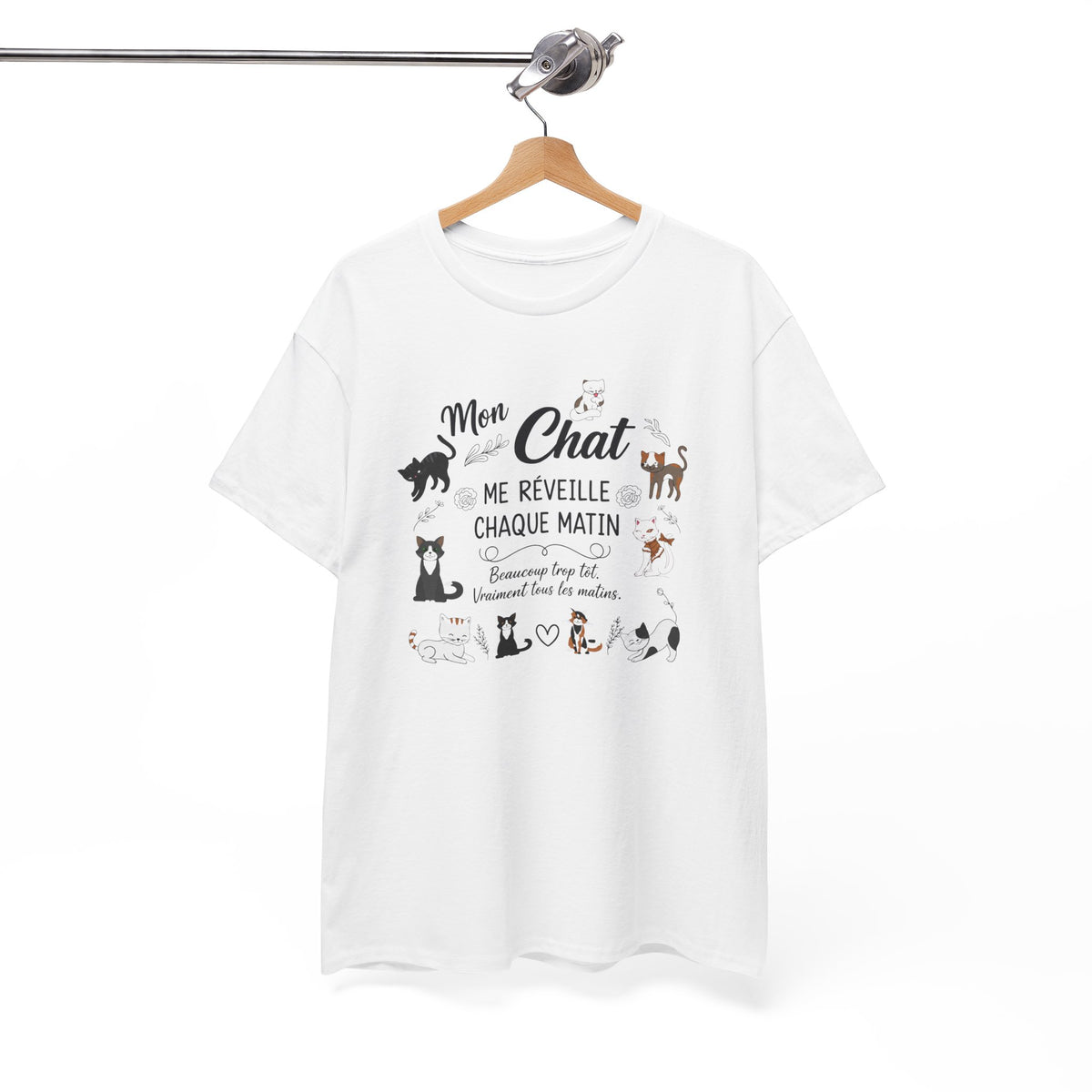 Tee Shirt Chat Homme Femme – Humour Réveil Matin et Fatigue – Idée Cadeau Amoureux des Chats Propriétaire de Félin