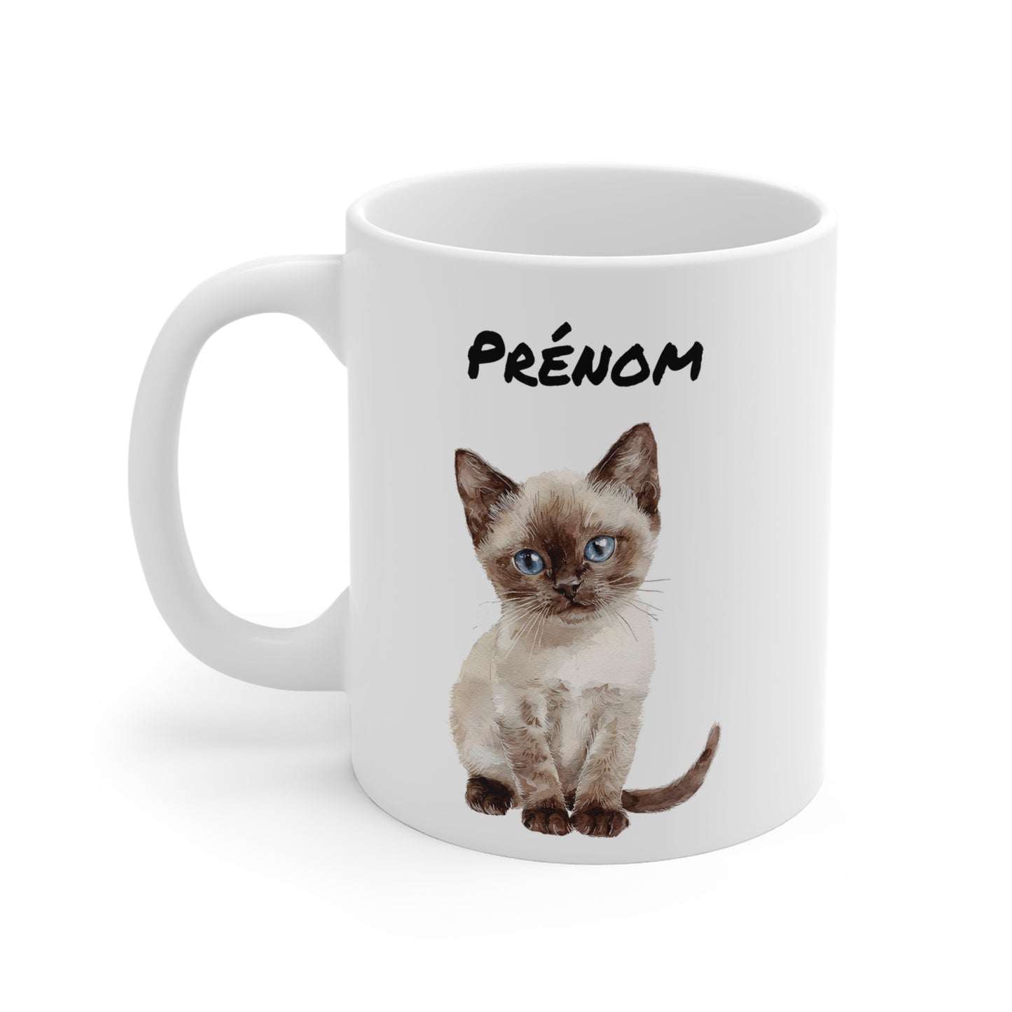Tasse Personnalisable Chaton Siamois Aquarelle – Mug Céramique 325 ml – Cadeau Prénom