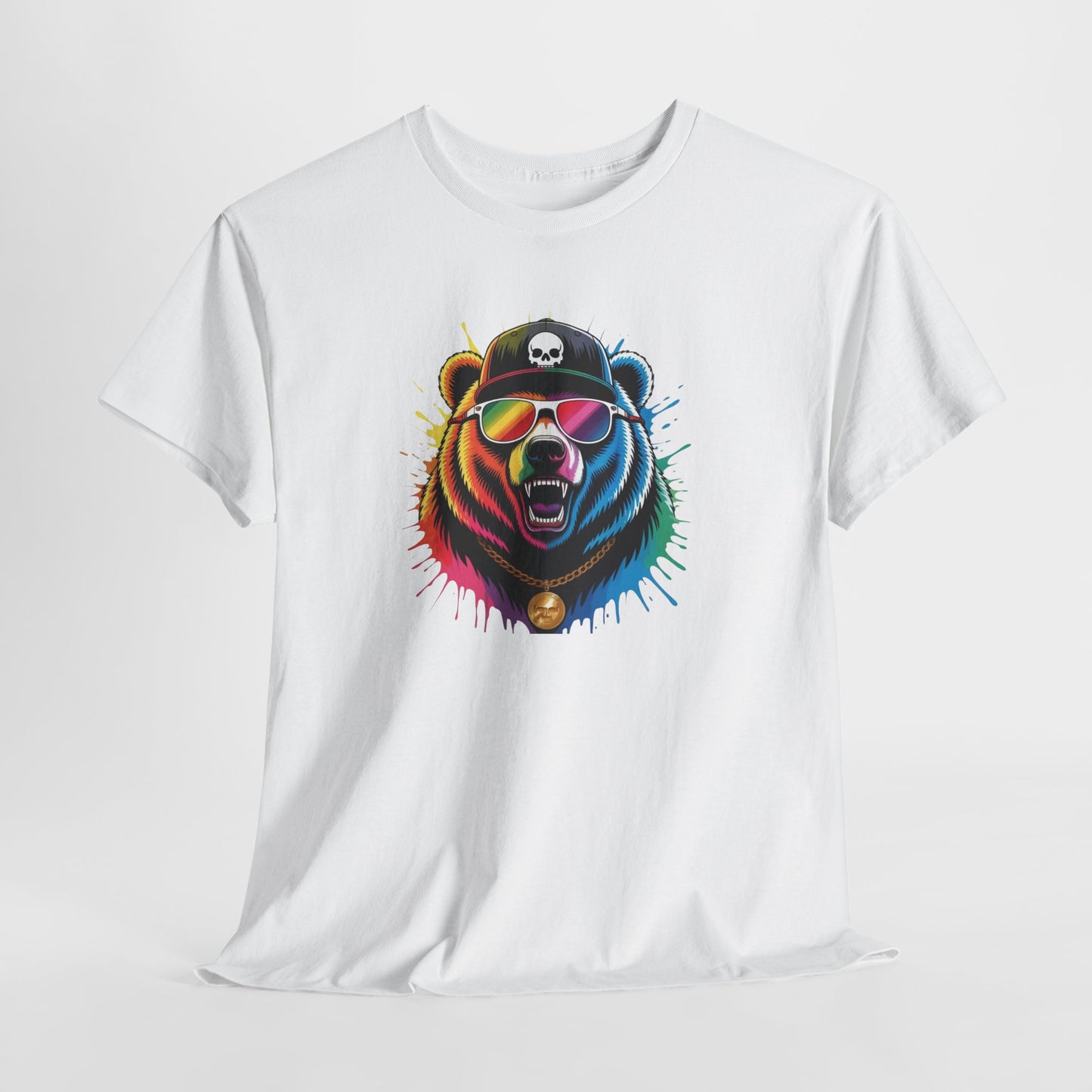 T-Shirt Ours Stylé Lunettes Colorées – Tee Shirt Bear Streetwear – Cadeau Original Hip Hop Noir Blanc Gris