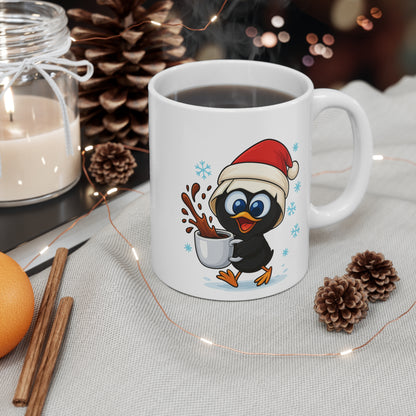 Mug Céramique Calimero  Poussin Noël – Tasse Festive Flocons Mignonne 325ml – Cadeau Original Café