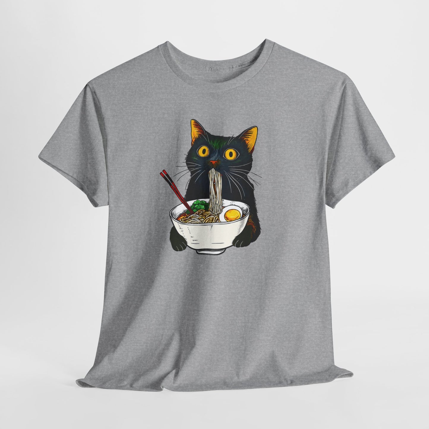 Tee Shirt Homme et Femme Chat Ramen Nouilles Japonaises Humour Félin Gourmand Idée Cadeau